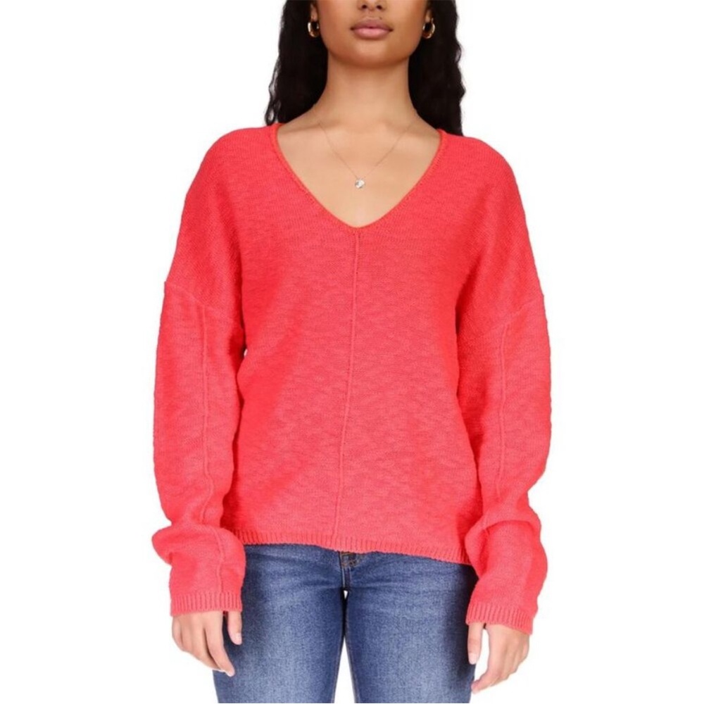 Sanctuary Keep It Chill Coral Knit V-Neck Pullover Sweater Top